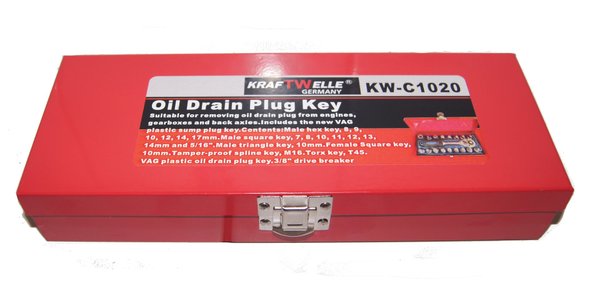 KrafTWelle KW-C1020 Öldienstschlüssel Set 17tlg Ölablass Schrauben Werkzeug 18 tlg.
