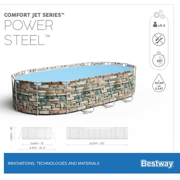 Bestway 56719 Power Steel Comfort Jet komplett Set Frame Pool 610 x 366 x 122cm Massage-Effekt
